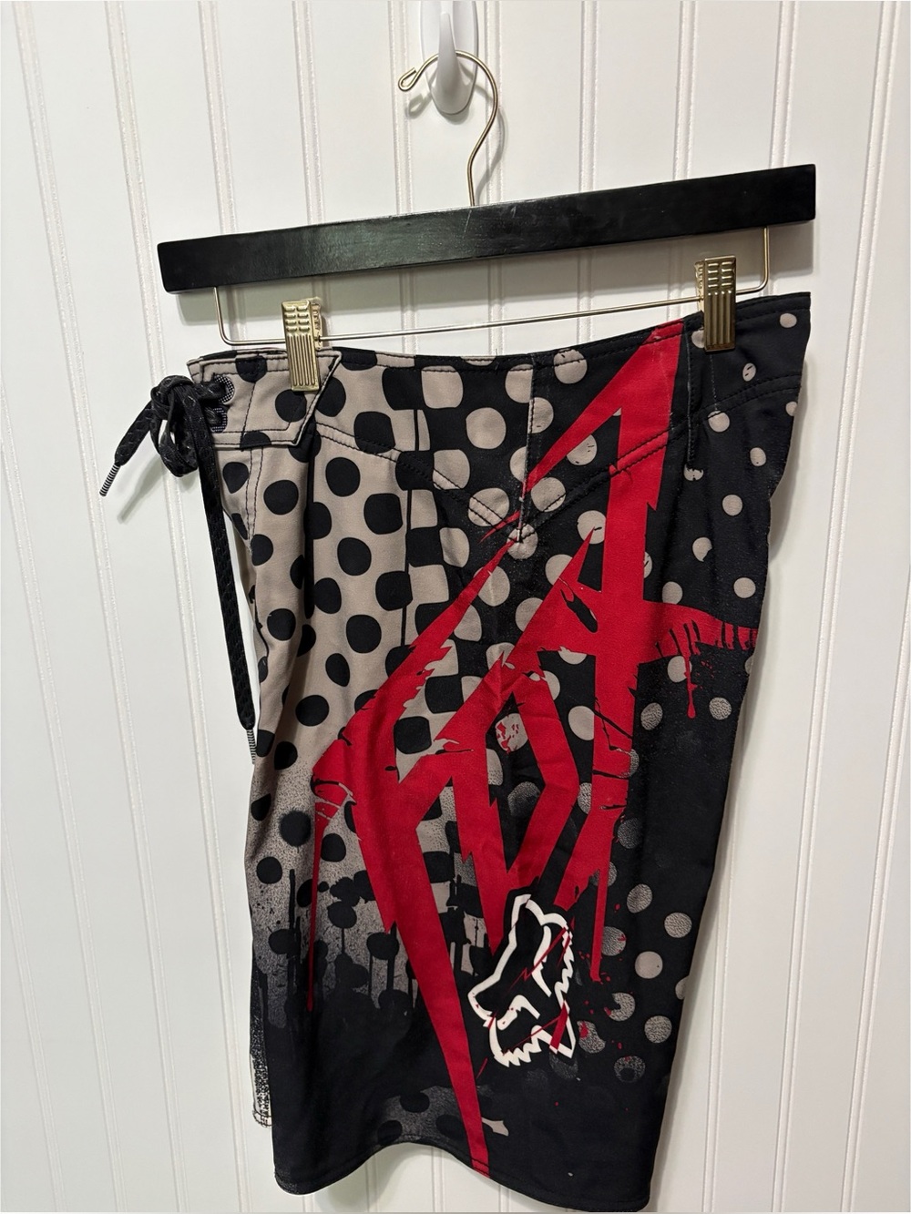 FOX RACING Vintage Y2K Black Red Logo Swim Boardshorts Shorts Mens Size 28